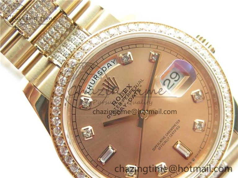 WrinkleFree Day-Date 36mm 128235 RG Crystal BP Best Edition RG Crystal Marker Dial on RG President Bracelet A 10356