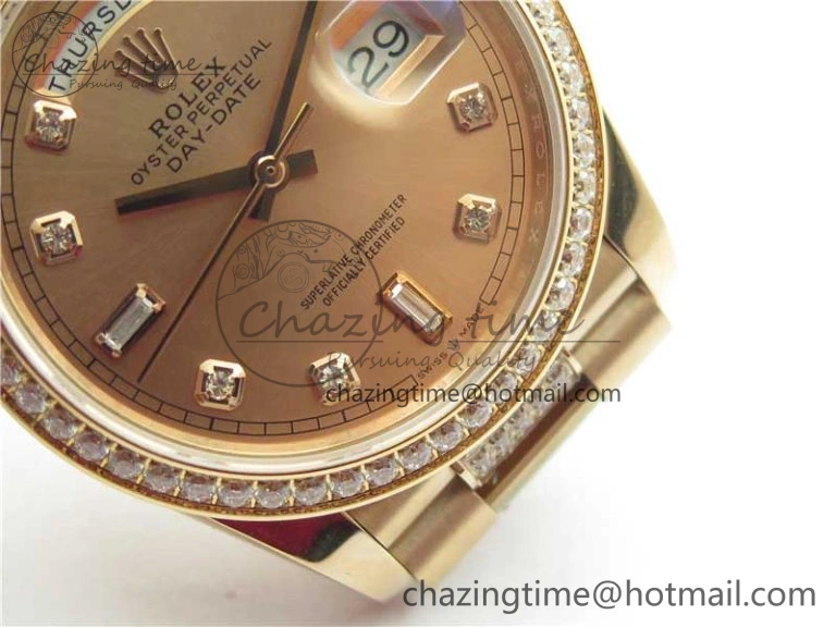 WrinkleFree Day-Date 36mm 128235 RG Crystal BP Best Edition RG Crystal Marker Dial on RG President Bracelet A 10356