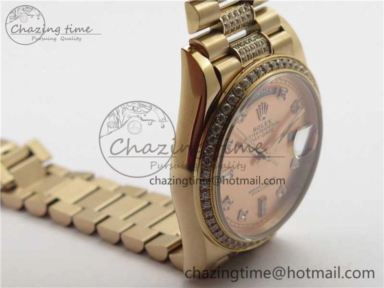 WrinkleFree Day-Date 36mm 128235 RG Crystal BP Best Edition RG Crystal Marker Dial on RG President Bracelet A 10356