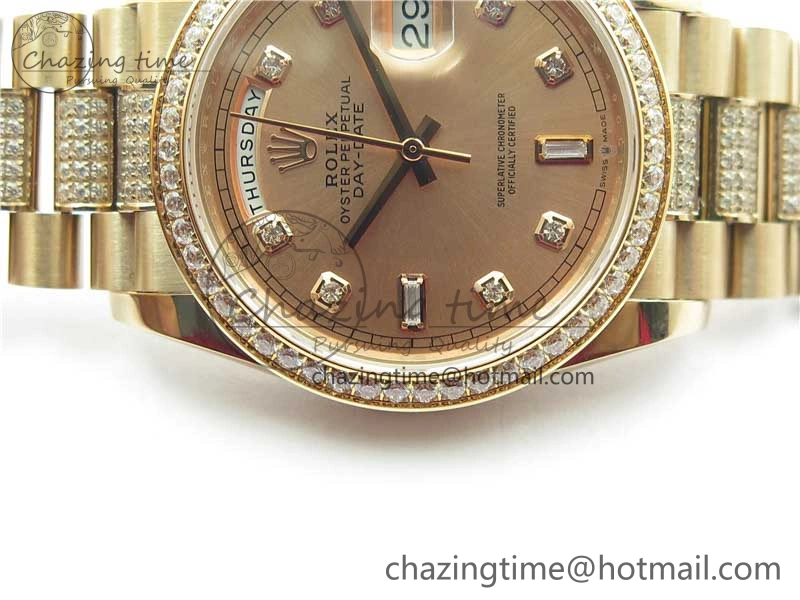 WrinkleFree Day-Date 36mm 128235 RG Crystal BP Best Edition RG Crystal Marker Dial on RG President Bracelet A 10356