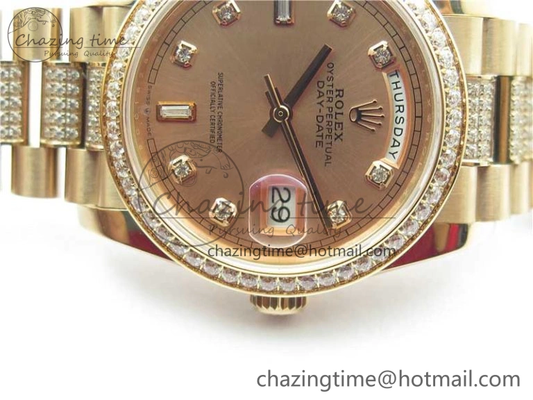 WrinkleFree Day-Date 36mm 128235 RG Crystal BP Best Edition RG Crystal Marker Dial on RG President Bracelet A 10356