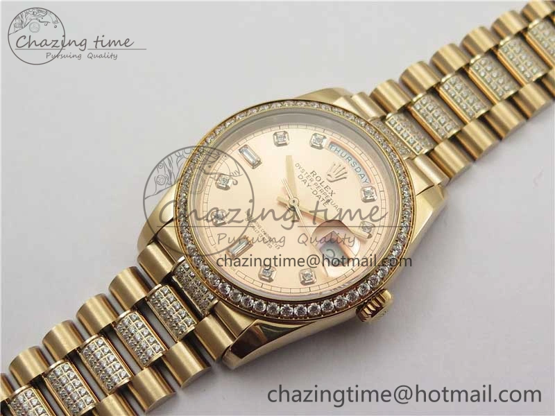 WrinkleFree Day-Date 36mm 128235 RG Crystal BP Best Edition RG Crystal Marker Dial on RG President Bracelet A 10356