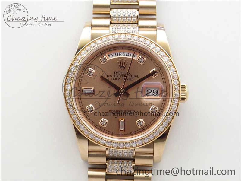 WrinkleFree Day-Date 36mm 128235 RG Crystal BP Best Edition RG Crystal Marker Dial on RG President Bracelet A 10356