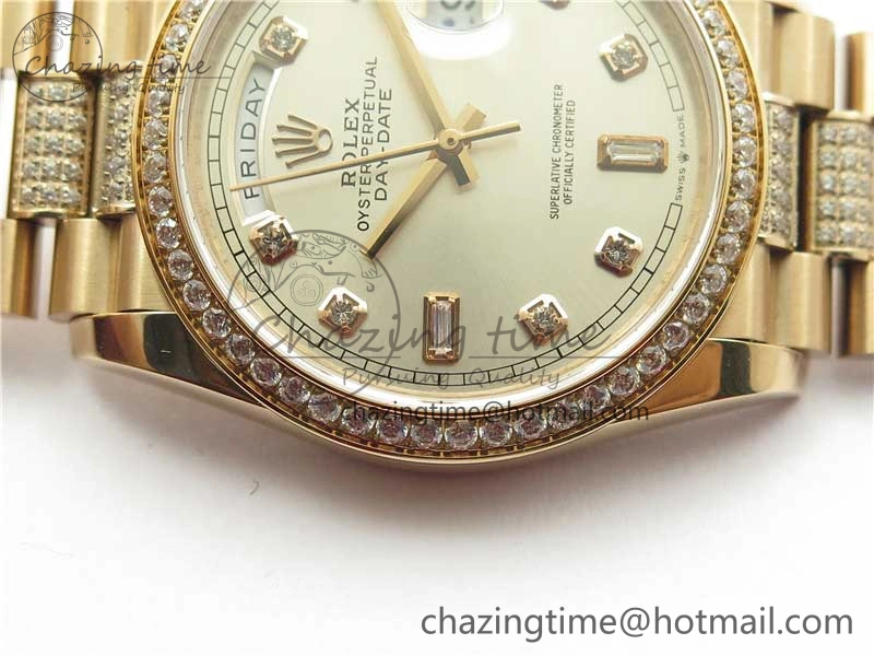 Packable Day-Date 36mm 128235 RG Crystal BP Best Edition Silver Crystal Marker Dial on RG President Bracelet A 10355