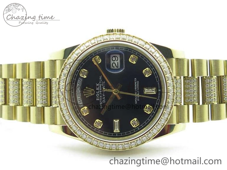 Day-Date 36mm 128235 YG Crystal BP Best Edition Black Crystal Marker Dial on YG President Bracelet A Tailored 2673