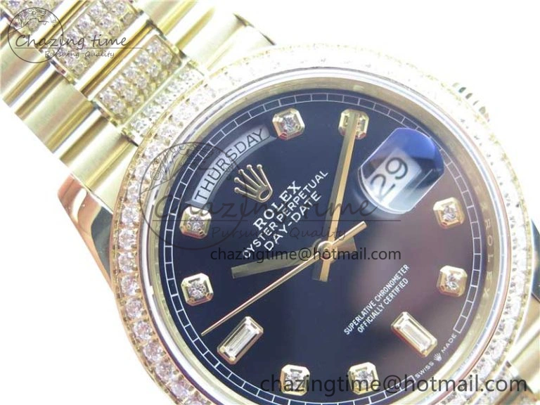 Day-Date 36mm 128235 YG Crystal BP Best Edition Black Crystal Marker Dial on YG President Bracelet A Tailored 2673