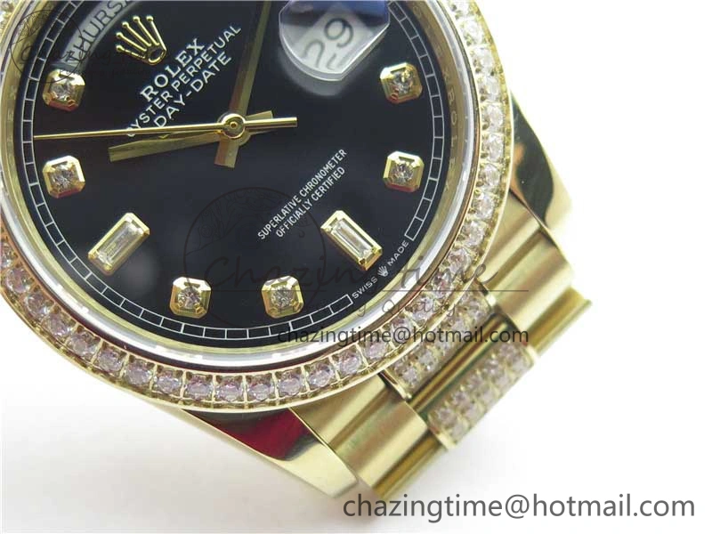 Day-Date 36mm 128235 YG Crystal BP Best Edition Black Crystal Marker Dial on YG President Bracelet A Tailored 2673