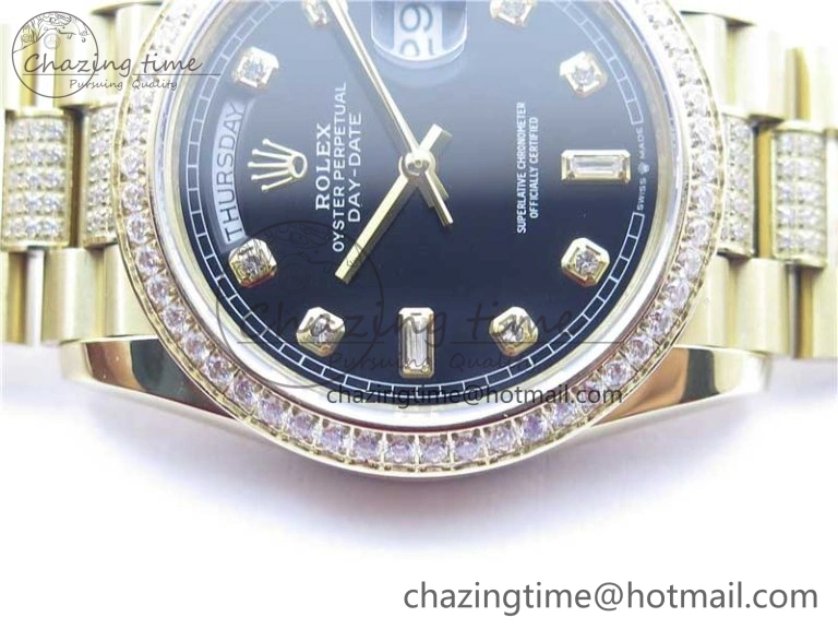 Day-Date 36mm 128235 YG Crystal BP Best Edition Black Crystal Marker Dial on YG President Bracelet A Tailored 2673