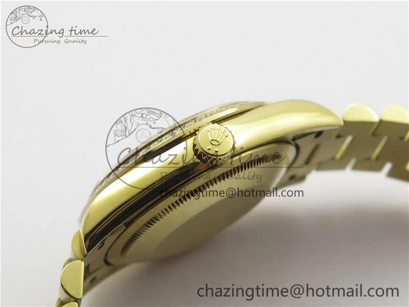 Day-Date 36mm 128235 YG Crystal BP Best Edition Gray MOP Crystal Marker Dial on YG President Bracelet A Durable 2675