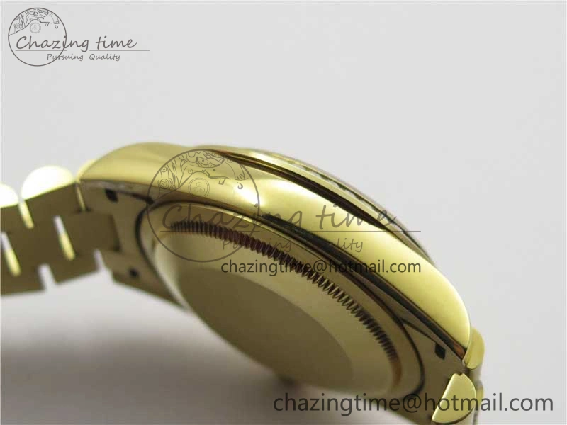 Day-Date 36mm 128235 YG Crystal BP Best Edition Gray MOP Crystal Marker Dial on YG President Bracelet A Durable 2675