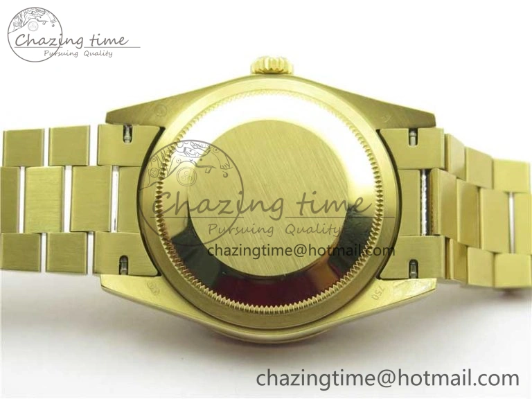 Day-Date 36mm 128235 YG Crystal BP Best Edition Gray MOP Crystal Marker Dial on YG President Bracelet A Durable 2675