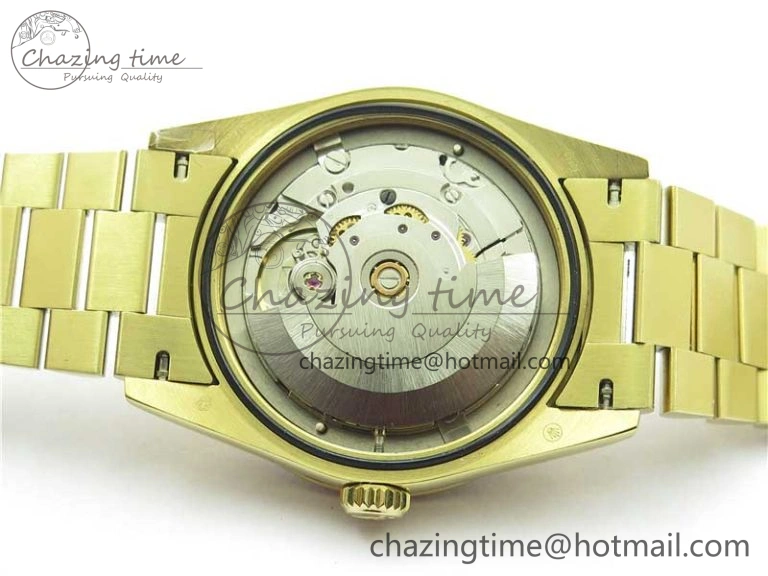 Day-Date 36mm 128235 YG Crystal BP Best Edition Gray MOP Crystal Marker Dial on YG President Bracelet A Durable 2675