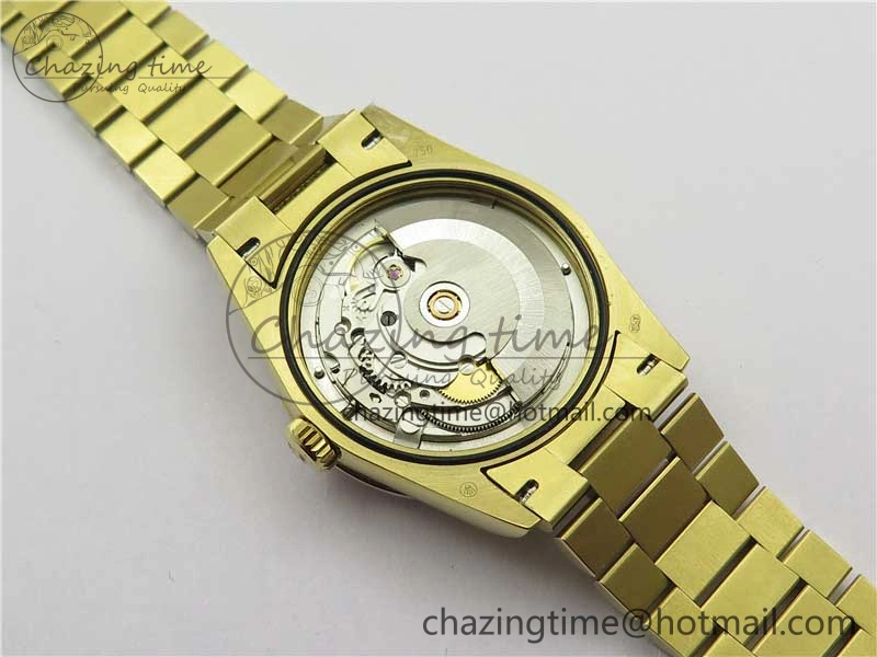 Day-Date 36mm 128235 YG Crystal BP Best Edition Gray MOP Crystal Marker Dial on YG President Bracelet A Durable 2675