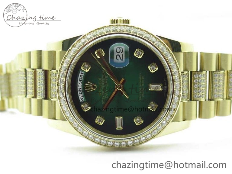 HighPerformance Day-Date 36mm 128235 YG Crystal BP Best Edition Green Crystal Marker Dial on YG President Bracelet A 2671