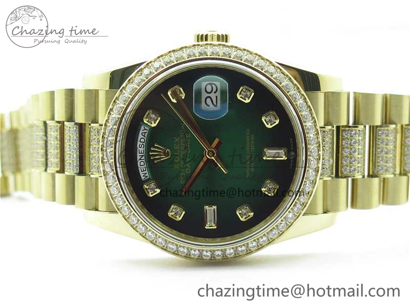 HighPerformance Day-Date 36mm 128235 YG Crystal BP Best Edition Green Crystal Marker Dial on YG President Bracelet A 2671