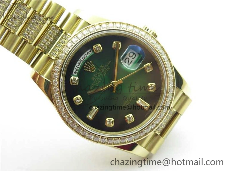 HighPerformance Day-Date 36mm 128235 YG Crystal BP Best Edition Green Crystal Marker Dial on YG President Bracelet A 2671