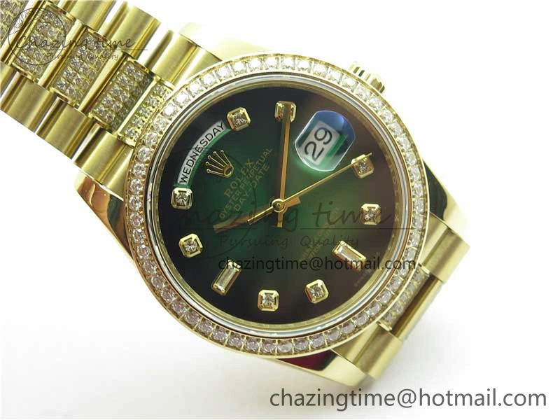 HighPerformance Day-Date 36mm 128235 YG Crystal BP Best Edition Green Crystal Marker Dial on YG President Bracelet A 2671