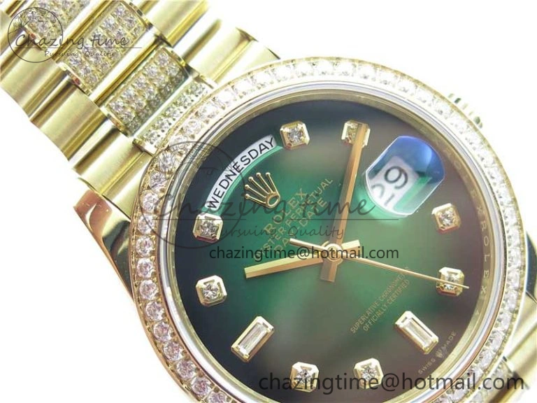 HighPerformance Day-Date 36mm 128235 YG Crystal BP Best Edition Green Crystal Marker Dial on YG President Bracelet A 2671