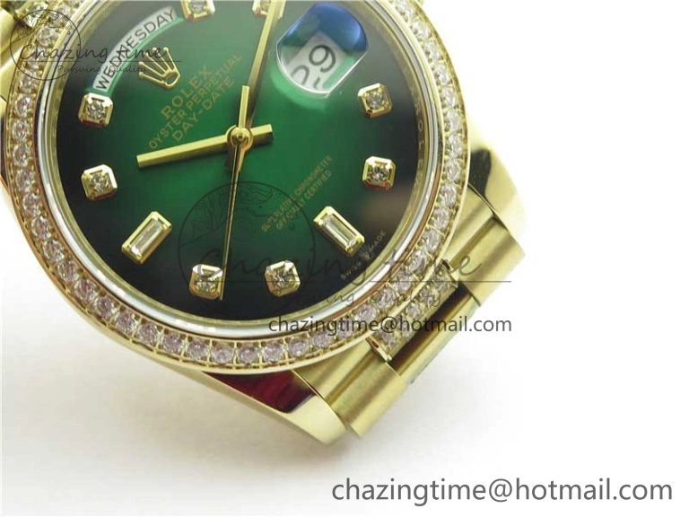 HighPerformance Day-Date 36mm 128235 YG Crystal BP Best Edition Green Crystal Marker Dial on YG President Bracelet A 2671