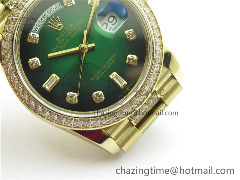HighPerformance Day-Date 36mm 128235 YG Crystal BP Best Edition Green Crystal Marker Dial on YG President Bracelet A 2671