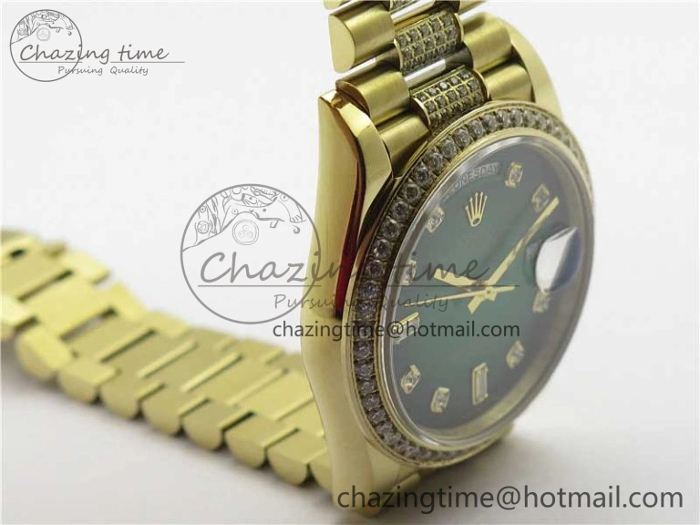 HighPerformance Day-Date 36mm 128235 YG Crystal BP Best Edition Green Crystal Marker Dial on YG President Bracelet A 2671