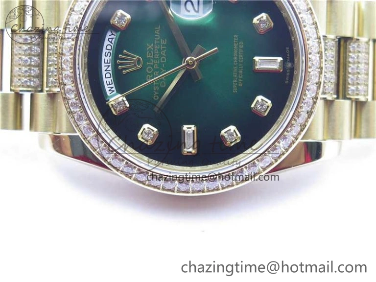 HighPerformance Day-Date 36mm 128235 YG Crystal BP Best Edition Green Crystal Marker Dial on YG President Bracelet A 2671
