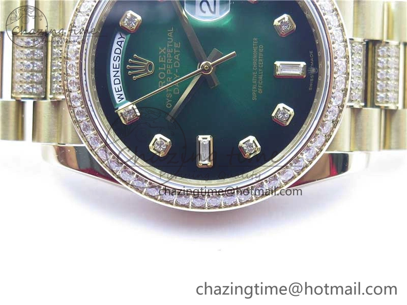 HighPerformance Day-Date 36mm 128235 YG Crystal BP Best Edition Green Crystal Marker Dial on YG President Bracelet A 2671