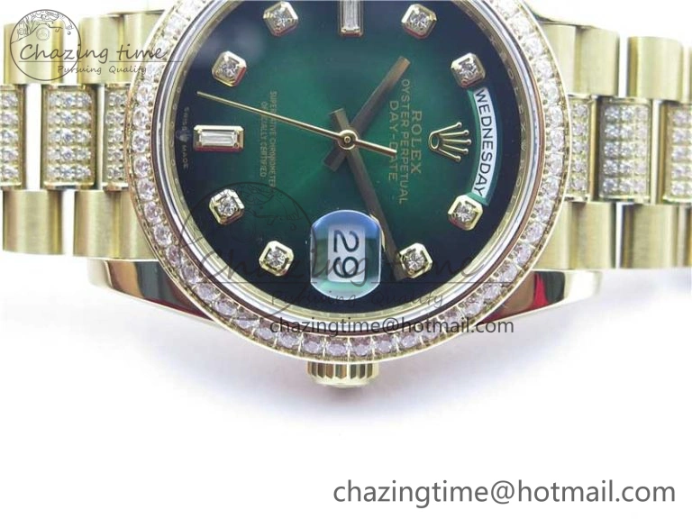 HighPerformance Day-Date 36mm 128235 YG Crystal BP Best Edition Green Crystal Marker Dial on YG President Bracelet A 2671