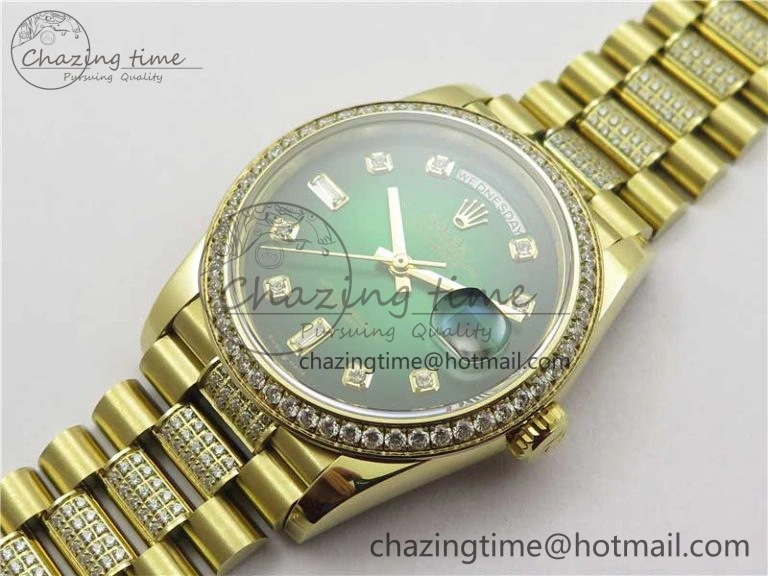 HighPerformance Day-Date 36mm 128235 YG Crystal BP Best Edition Green Crystal Marker Dial on YG President Bracelet A 2671