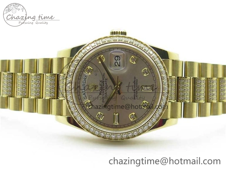 Lightweight Day-Date 36mm 128235 YG Crystal BP Best Edition Silver Crystal Marker Dial on YG President Bracelet A 2676