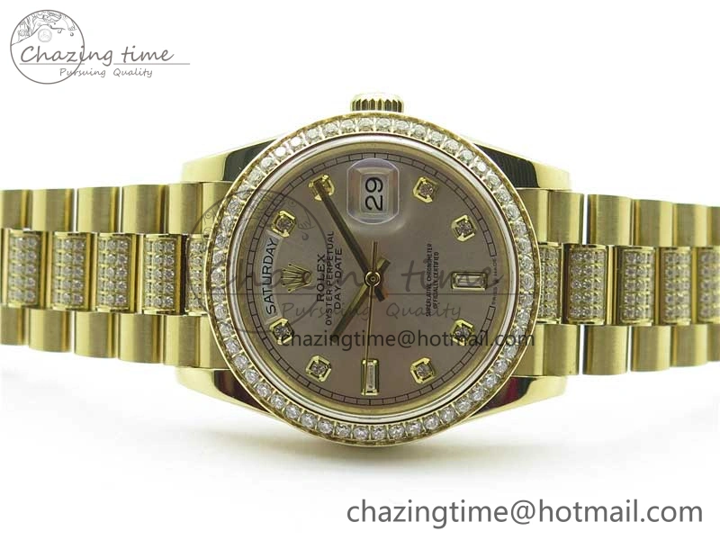 Lightweight Day-Date 36mm 128235 YG Crystal BP Best Edition Silver Crystal Marker Dial on YG President Bracelet A 2676