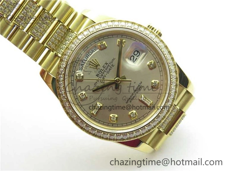 Lightweight Day-Date 36mm 128235 YG Crystal BP Best Edition Silver Crystal Marker Dial on YG President Bracelet A 2676