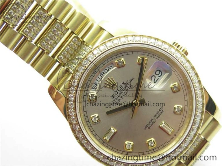 Lightweight Day-Date 36mm 128235 YG Crystal BP Best Edition Silver Crystal Marker Dial on YG President Bracelet A 2676