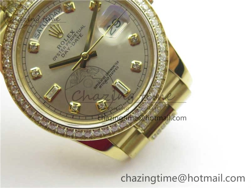 Lightweight Day-Date 36mm 128235 YG Crystal BP Best Edition Silver Crystal Marker Dial on YG President Bracelet A 2676