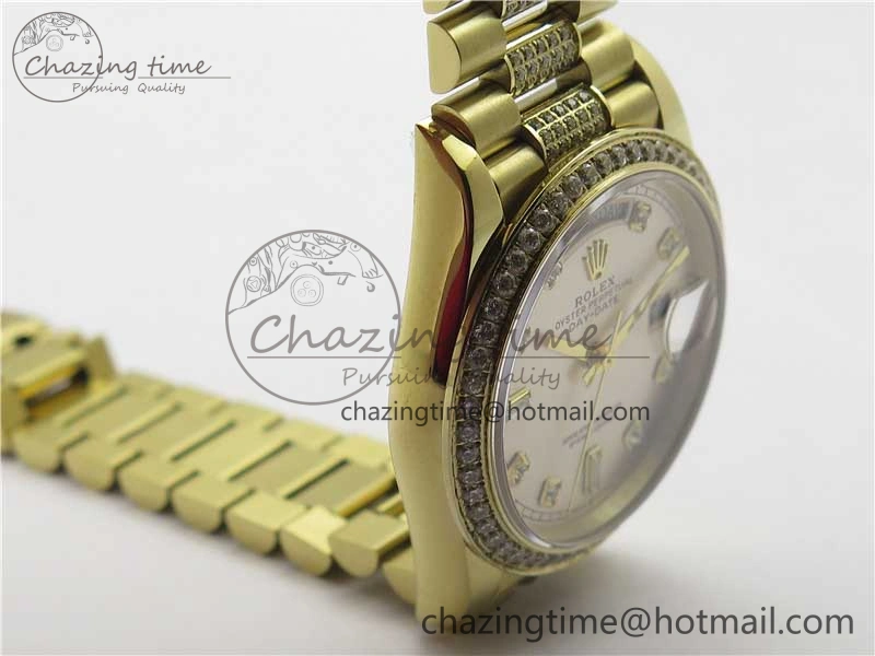 Lightweight Day-Date 36mm 128235 YG Crystal BP Best Edition Silver Crystal Marker Dial on YG President Bracelet A 2676