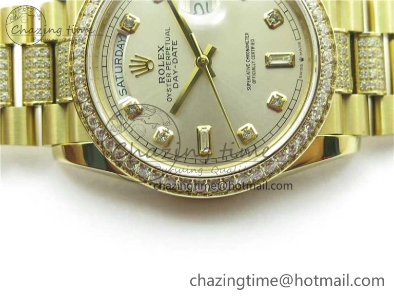Lightweight Day-Date 36mm 128235 YG Crystal BP Best Edition Silver Crystal Marker Dial on YG President Bracelet A 2676