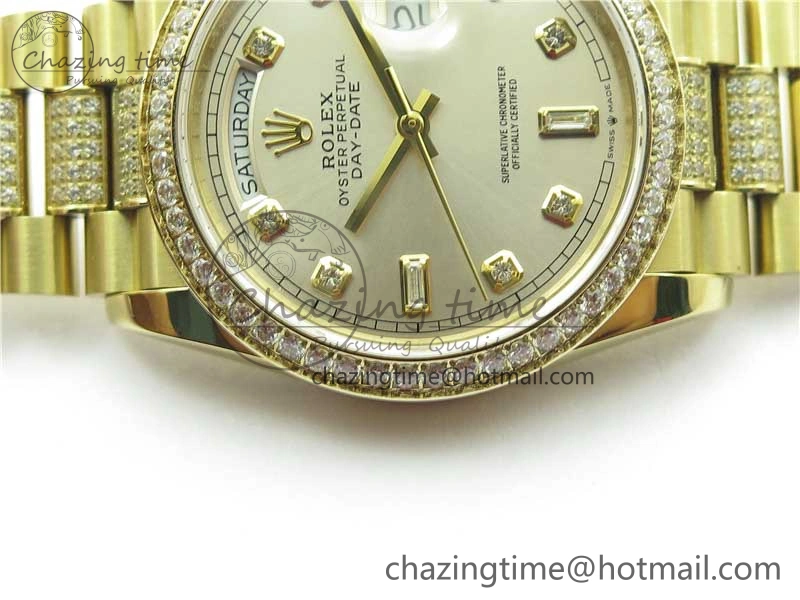 Lightweight Day-Date 36mm 128235 YG Crystal BP Best Edition Silver Crystal Marker Dial on YG President Bracelet A 2676