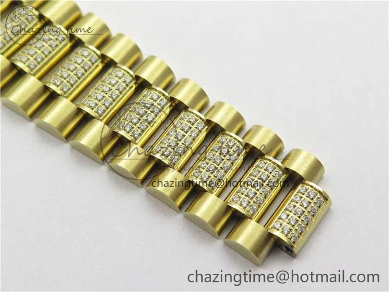 SmartChoice Day-Date 36mm 128235 YG Crystal BP Best Edition White MOP Crystal Marker Dial on YG President Bracelet A 10345