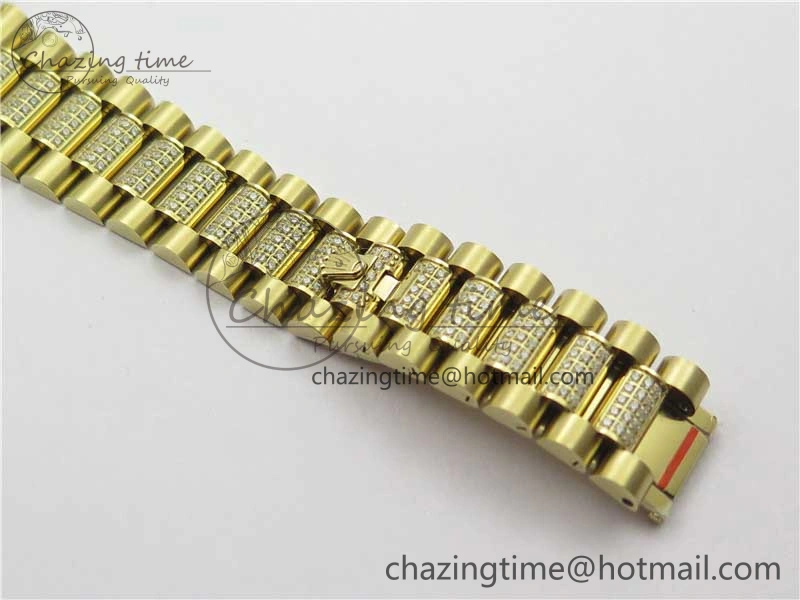 SmartChoice Day-Date 36mm 128235 YG Crystal BP Best Edition White MOP Crystal Marker Dial on YG President Bracelet A 10345