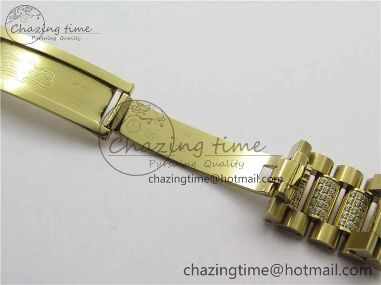 SmartChoice Day-Date 36mm 128235 YG Crystal BP Best Edition White MOP Crystal Marker Dial on YG President Bracelet A 10345