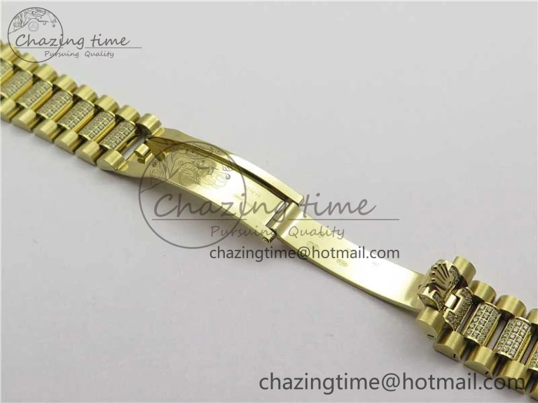 SmartChoice Day-Date 36mm 128235 YG Crystal BP Best Edition White MOP Crystal Marker Dial on YG President Bracelet A 10345