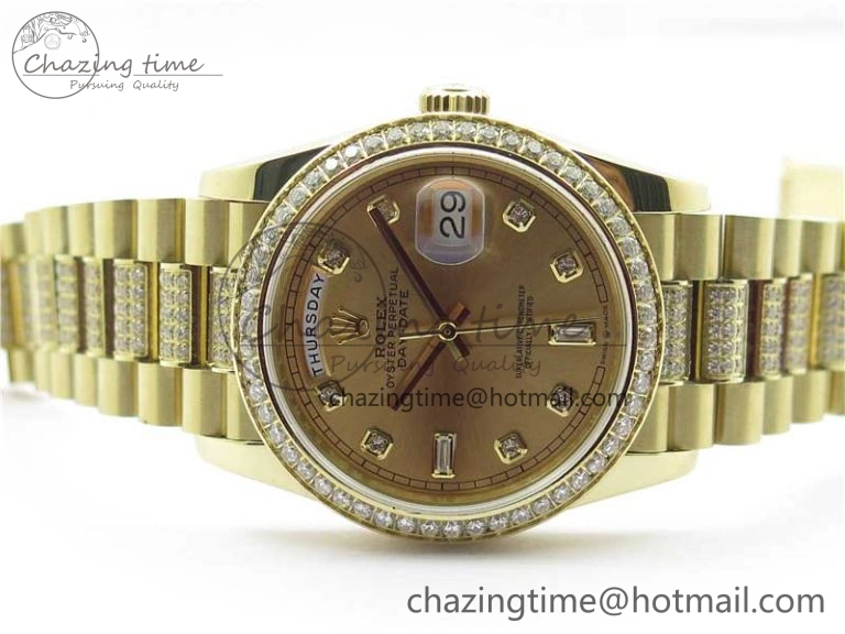 Elegant Day-Date 36mm 128235 YG Crystal BP Best Edition YG Crystal Marker Dial on YG President Bracelet A 2672