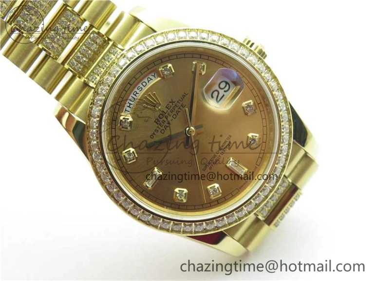 Elegant Day-Date 36mm 128235 YG Crystal BP Best Edition YG Crystal Marker Dial on YG President Bracelet A 2672