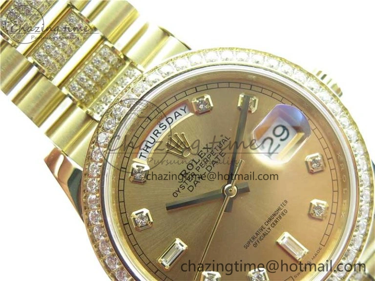 Elegant Day-Date 36mm 128235 YG Crystal BP Best Edition YG Crystal Marker Dial on YG President Bracelet A 2672