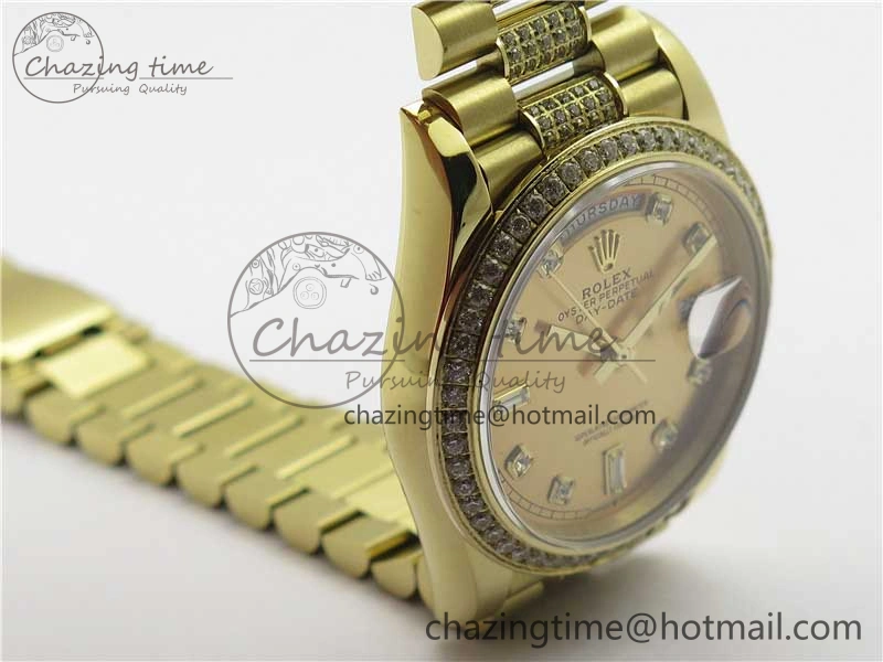 Elegant Day-Date 36mm 128235 YG Crystal BP Best Edition YG Crystal Marker Dial on YG President Bracelet A 2672