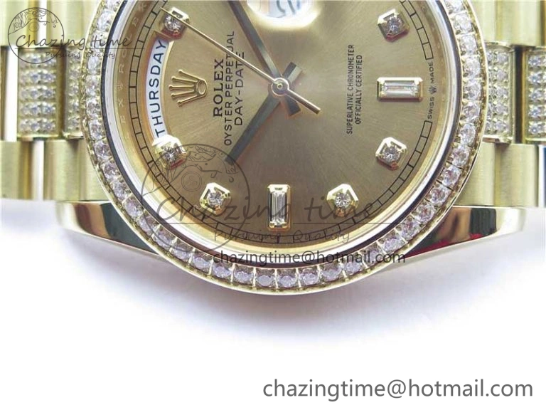 Elegant Day-Date 36mm 128235 YG Crystal BP Best Edition YG Crystal Marker Dial on YG President Bracelet A 2672