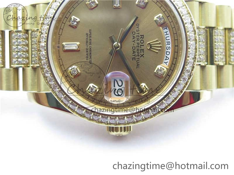 Elegant Day-Date 36mm 128235 YG Crystal BP Best Edition YG Crystal Marker Dial on YG President Bracelet A 2672