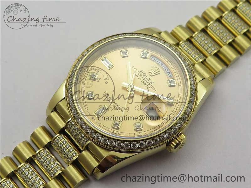Elegant Day-Date 36mm 128235 YG Crystal BP Best Edition YG Crystal Marker Dial on YG President Bracelet A 2672