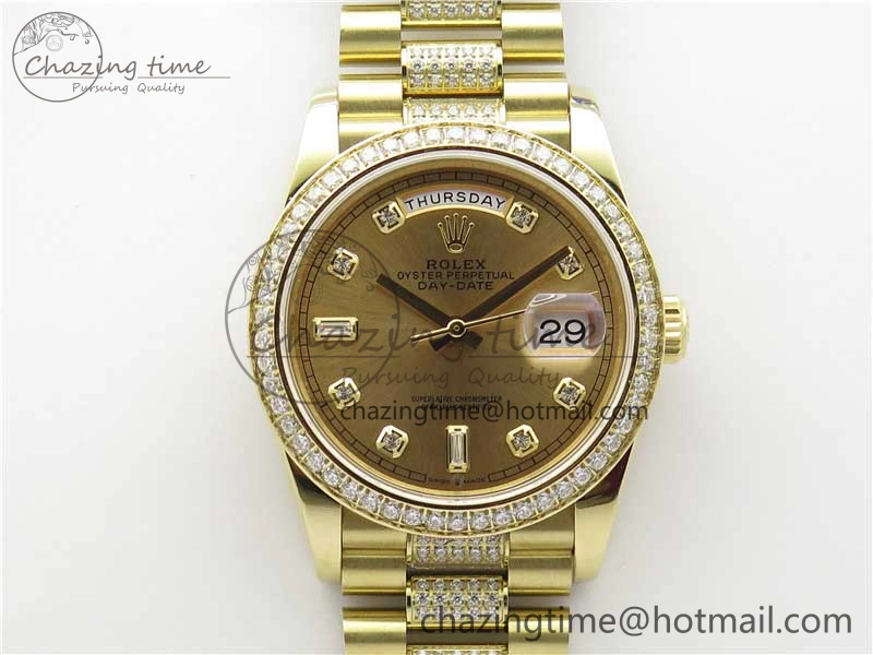 Elegant Day-Date 36mm 128235 YG Crystal BP Best Edition YG Crystal Marker Dial on YG President Bracelet A 2672