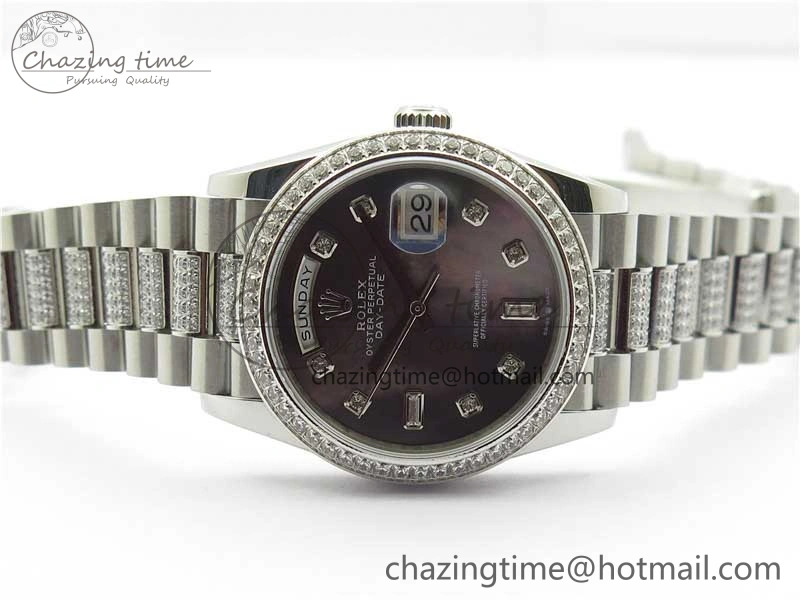 Day-Date 36mm 128239 SS Crystal BP Best Edition Black MOP Crystal Marker Dial on SS President Bracelet A OdorResistant 2681